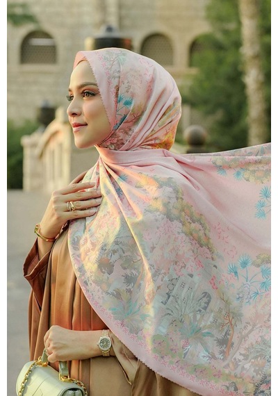 Buttonscarves Al Qasr Saten Şal - Lotus Pembe