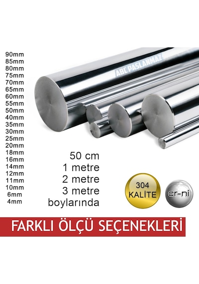 Paslanmaz Krom Çubuk (Dolu Mil) 304 Kalite (Boy Ve Çap Seçeneği)