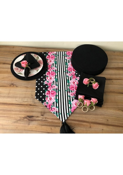 Sofra Sunum Seti Pembe Gül Desenli Takım Çok Renkli