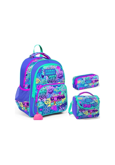 Coral High Lavanta Grafiti Kız Çocuk Üçlü İlkokul Okul Çanta Seti
