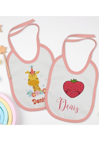 BK Kids Kişiye Özel İsimli 2’li Pembe Mama Önlüğü-13 Pembe