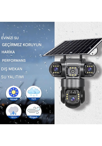 Güneş Enerjili 3 Kameralı Güvenlik 4k Mobil Uygulama İle 3 Kamerayı Kolayca Yönlendirin 3 Ptz