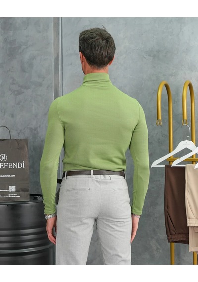 Modefendi Slim Fit İtalyan Kesim Tam Balıkçı Boğazlı Kazak Fıstık Yeşili