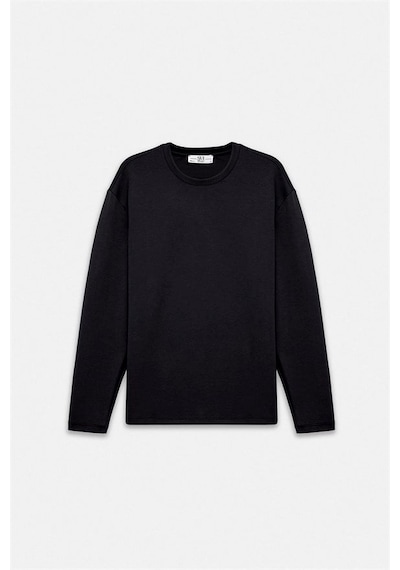 Süvari Siyah Regular Düz Baskısız İnterlok Bisiklet Yaka Cepsiz Düz Sweatshirt Ssw2013700035-s09