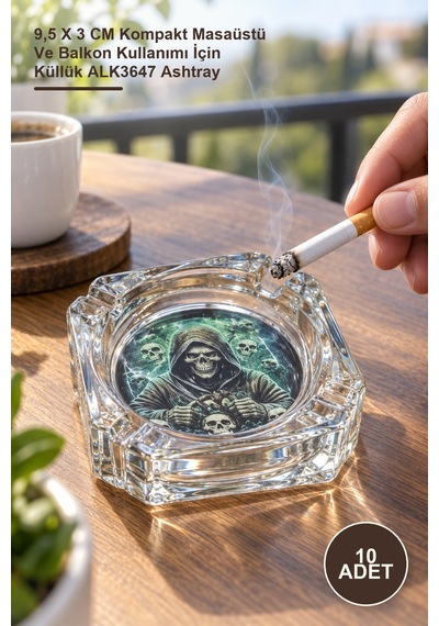 10 Adet Cam Küllük 9,5 X 3 Cm Kompakt Masaüstü Ve Balkon Kullanımı İçin Küllük Alk3647 Ashtray