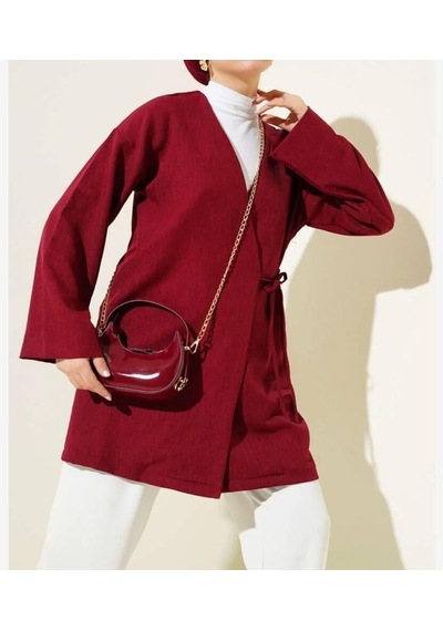 Lovie Moda Kadın Yan Bağcıklı Kimono Bordo