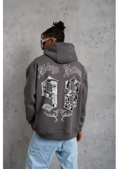 Veraura Lifestyle Erkek 98 Baskılı Kapşonlu Sweat - Gri