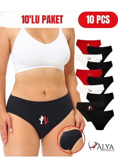 Alya Underwear Kadın Külot Basic Slip Renkli Pamuklu Iç Çamaşırı 10'lu Paket Multicolor-x32 Multicolor - X40