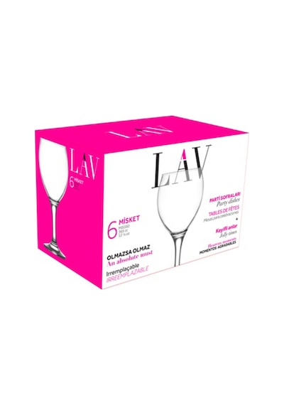 Lav Misket Cam Goblet 6'lı 365 ml Ayaklı (Şarap Kadehi , Kokteyl Bardağı)