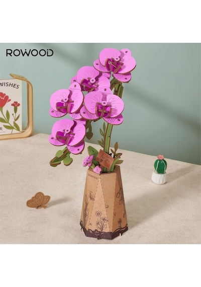 Rowood Tw091 Orkide Çiçeği Purple Moth Orchid Dıy Minyatür Maket Model Set Ahşap 3d Wooden Puzzle Model Kit Ahşap Maket Dekoratif Hobi Seti