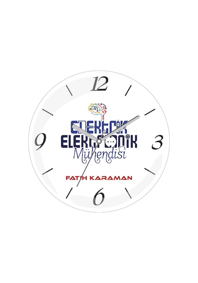 Kişiye Özel Elektrik Elektronik Mühendisi Çap 30 Bombeli Gerçek Cam Duvar Saati Siyah