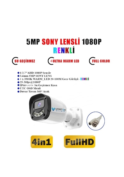 6 Kameralı Full HD Güvenlik Kamera Seti 320GB HDD 5MP Gece (Renkli) Görüşlü - Sabit IP Gerektirmez