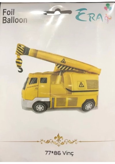 İnşaat Temalı İş Makinesi Vinç Folyo Balon Büyük Boy 77x86 Cm Erkek Çocuk Doğum Günü Kutlama Süsü Sarı