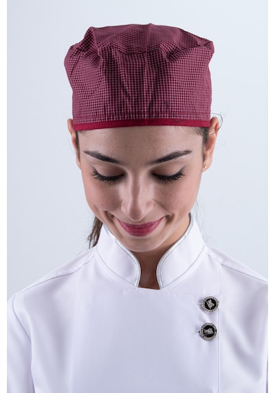 Chef Bone Kep Aşçı Şef Şapkası Kare Desenli Bordo Çok Renkli