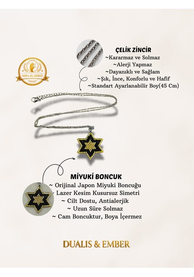 Miyuki Yıldız Küpe Kolye Seti Altın - Siyah