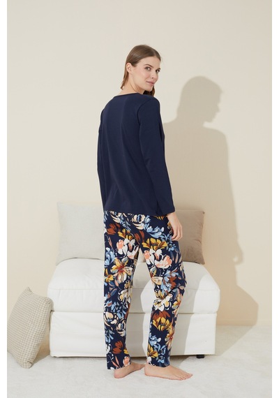 Siyah İnci Pamuklu Örme Pijama Takım 24240097 Lacivert