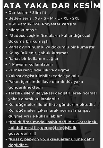 Dicotto Siyah Düz Damatlık Ata Yaka Kol Düğmeli Slim Fit Smokin Gömlek - 010 001