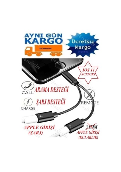 Apple Uyumlu iOS iPhone 7 8 X Plus Lightning Kulaklık Şarj Çoklayıcı 4313P Ç