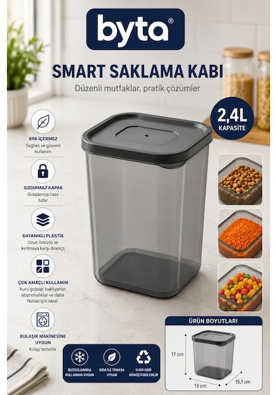 2,4 L Kapaklı Plastik Saklama Kabı Çok Amaçlı Gıda Ve Erzak Saklama Kutusu Şeffaf