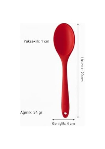 Silikon Kaşık + Silikon Mama Kaşığı 2 Li Set - Isıya Dayanıklı, Çizmez, Tek Parça Tasarım Kırmızı Açık