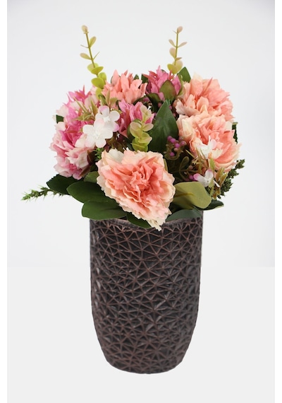 Yapay Çiçek Deposu Lüx Beton Retro Tombul Vazoda Yapay Kasımpatı Tanzimi 25 Cm Somon-pembe