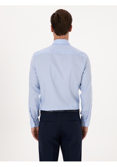 Cacharel Açık Mavi Slim Fit %100 Pamuk Yakası Düğmeli Oxford Gömlek Denım