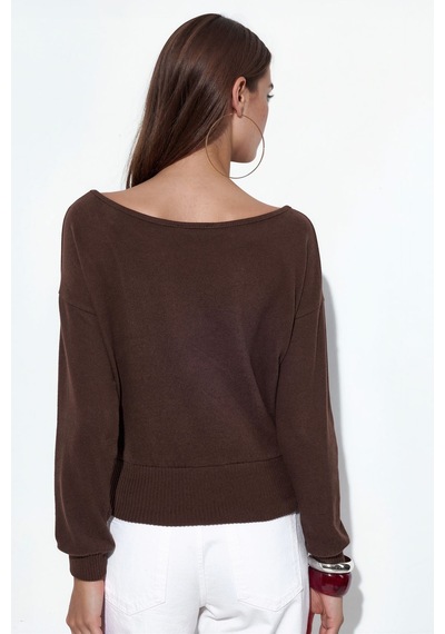 Hiccup Busem Kadın Kısa Bisiklet Yaka Sweatshirt Kahverengi