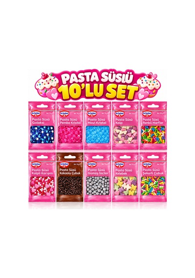 Pasta Süsü 10 Lu Mega Karma Set 10 Farklı Çeşit Rengarenk Dekorasyon Paketi - 931395102