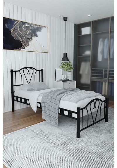 Argimo Orkide Tek Kişilik Ferforje Siyah Metal Karyola 120x200