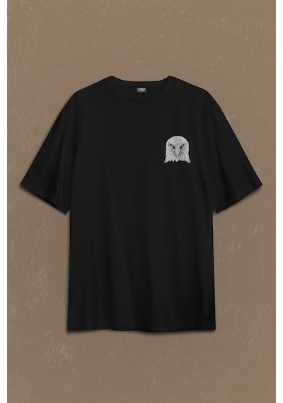 Kara Kartal Şampiyon Eagle Sırt Ön Baskılı Oversize Tişört Unisex T-shirt 001 Siyah