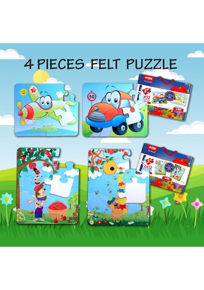 4 Set 48 Parça Tox Uçak. Araba Ve Elmacı Ayı 3+ Keçe Yapboz 3