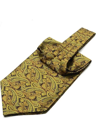Aziz Kalem Ascot Kravat Fular 23005 Sarı - Siyah