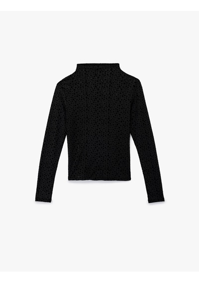 Koton Slim Fit Uzun Kollu Geniş Dik Yaka Puantiyeli Tül Bluz Siyah 6wak80389ek Siyah