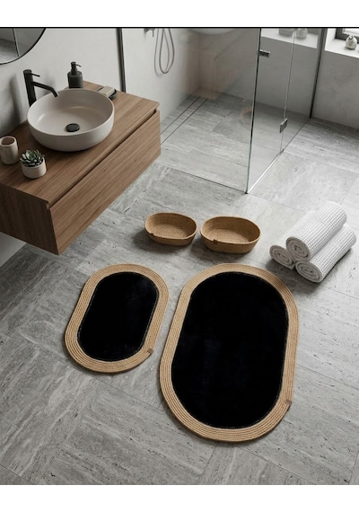 Senza Atelier Lüks 4 Lü Banyo & Antre Paspas Seti Hasır Siyah