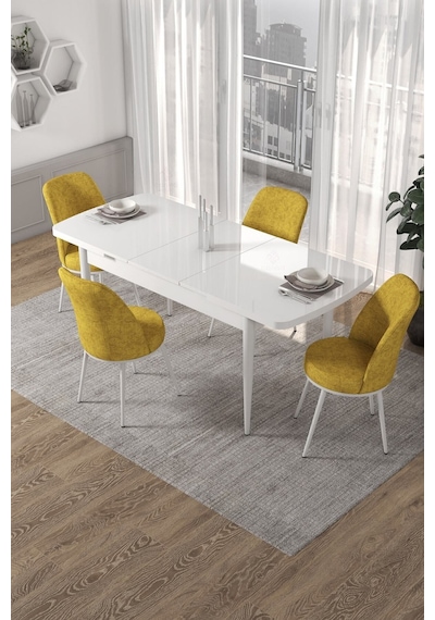 Canisa Kor Serisi 70x114 Açılabilir Mutfak Masası Takımı Beyaz Masa 4 Hardal Sandalye Hardal Canisa Kor Serisi 70x114 Açılabilir Mutfak Masası Takımı Beyaz Masa 4 Hardal Sandalye Hardal