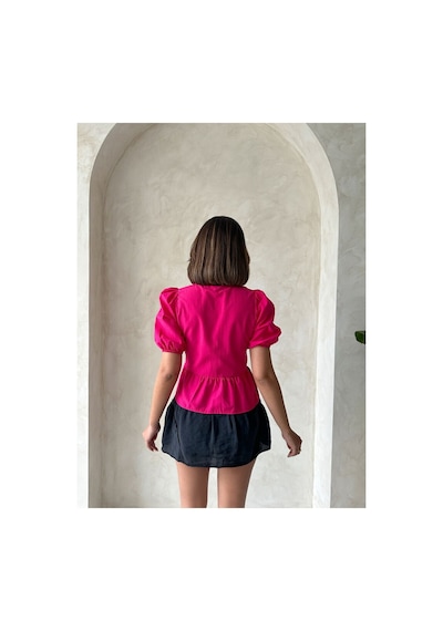 Verymoda Pembe Önden Bağlamalı Poplin Bluz D2699 FUŞYA