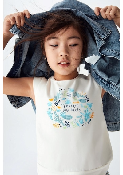 Xo Kids P-003472 Nk 32530 Kız Dinez Altı T-shırt 4-8 Yaş Ekru - Mint