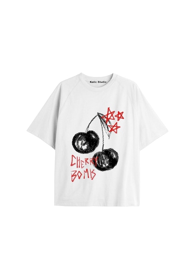 Kalic Studio Y2k Vintage Cherry Baskılı Siyah T-shirt Kod 52 Beyaz-52