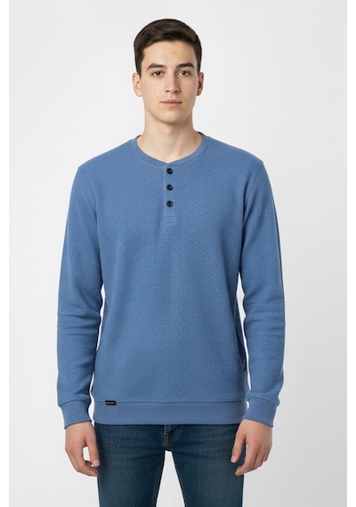 Mevsimlik Düğme Detaylı Bawelna Kumaş Uzun Kollu Erkek Çocuk Sweatshirt-90969 Mavi