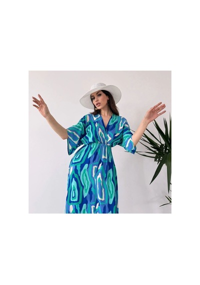 Asur Boutique Asur Butik Kruvaze Yaka Desenli Elbise Çokrenkli