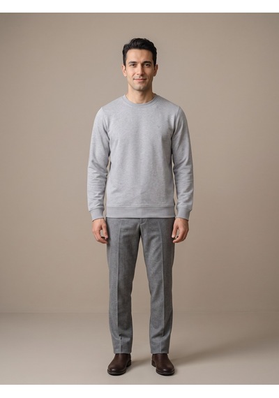 Maccali Erkek Gri Melanj İki İplik Bisiklet Yaka Sweatshirt