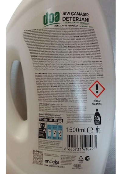 Doa Sıvı Beyaz Sabun Etkili Çamaşır Deterjanı 33 Yıkama 9 x 1500 ML