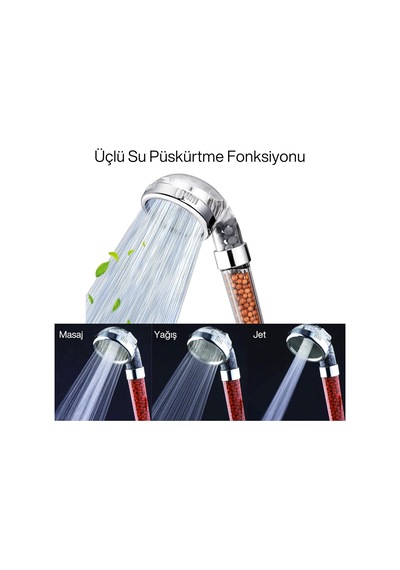 Arıtmalı Tasarruflu Duş Başlığı - 3 Ayarlı Krom & Şeffaf,%200 Artan Basınç,%35 Tasarruf, Kireç & Klor Azaltıcı Altın - Beyaz