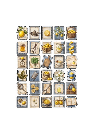 30 Adet Vintage Limon Bahçesi Sticker Seti - Ajanda Defter Scrapbook İçin Estetik Çok Renkli