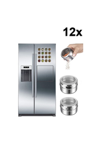 12Li Mıknatıslı Paslanmaz Çelik Baharatlık Takımı Cin114-12 Gümüş