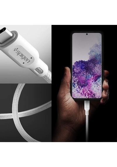 Spigen DuraSync USB-C to USB-C 3.2 100W Kevlar Hızlı Şarj Hızı Kablo C10C3 White - 000CA25706