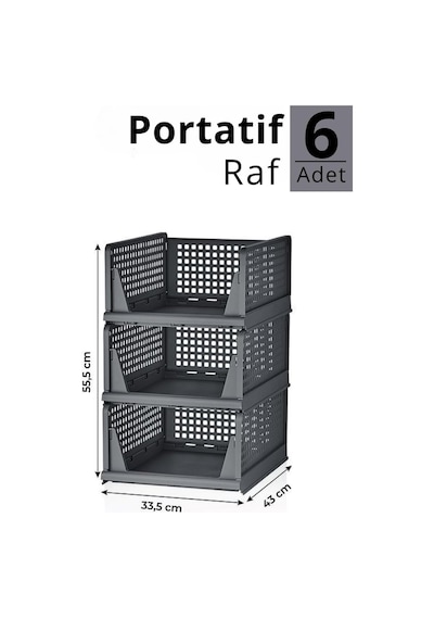 Ayrex 6 Lı Kayar Raf Organizer Gri Dolap İçi Kıyafet Aksesuar Düzenleyici 45x35 Cm Mıt1264 Genel