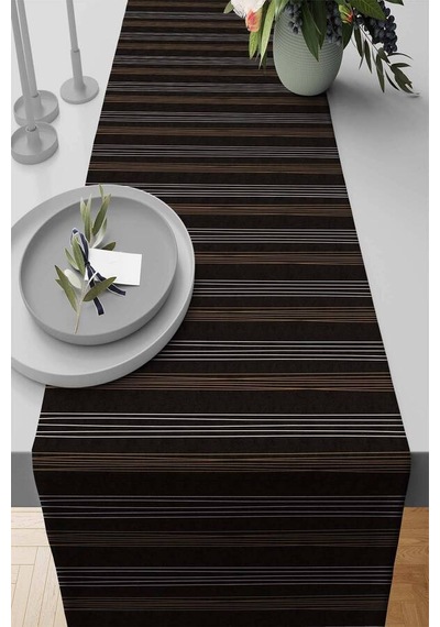 Siyah Çizgi Desenli Premium Masa Örtüsü Runner Rnr167n11