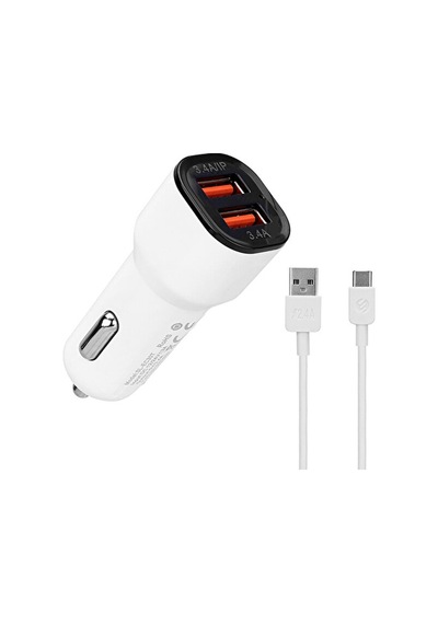 3 Adet S-link Sl-ec30t Type-c Kablolu 3.4a 2 Usb Beyaz Araç Şarj Cihazı