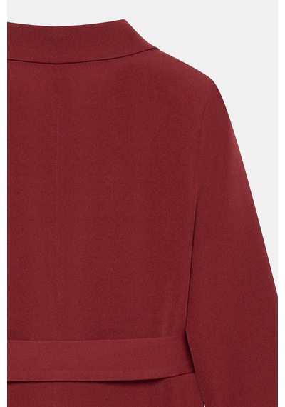 Sââde Kadın Tek Düğmeli Dokuma Kruvaze Blazer Ceket - Kuşaklı Bordo